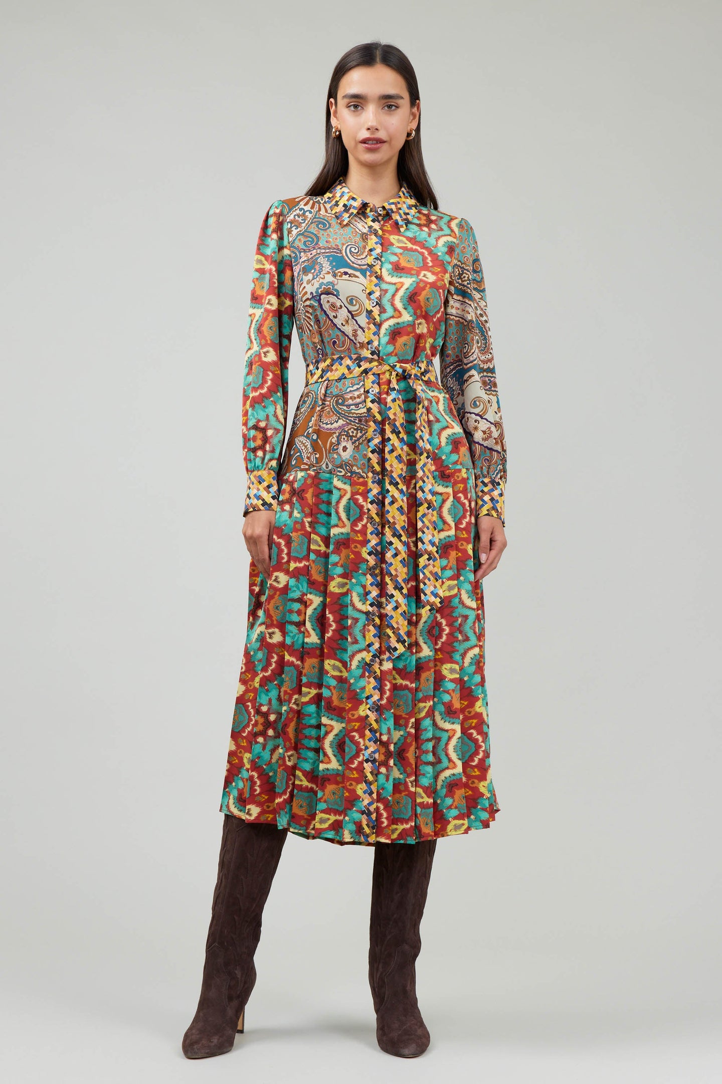 Mixed Print Shirt Dress