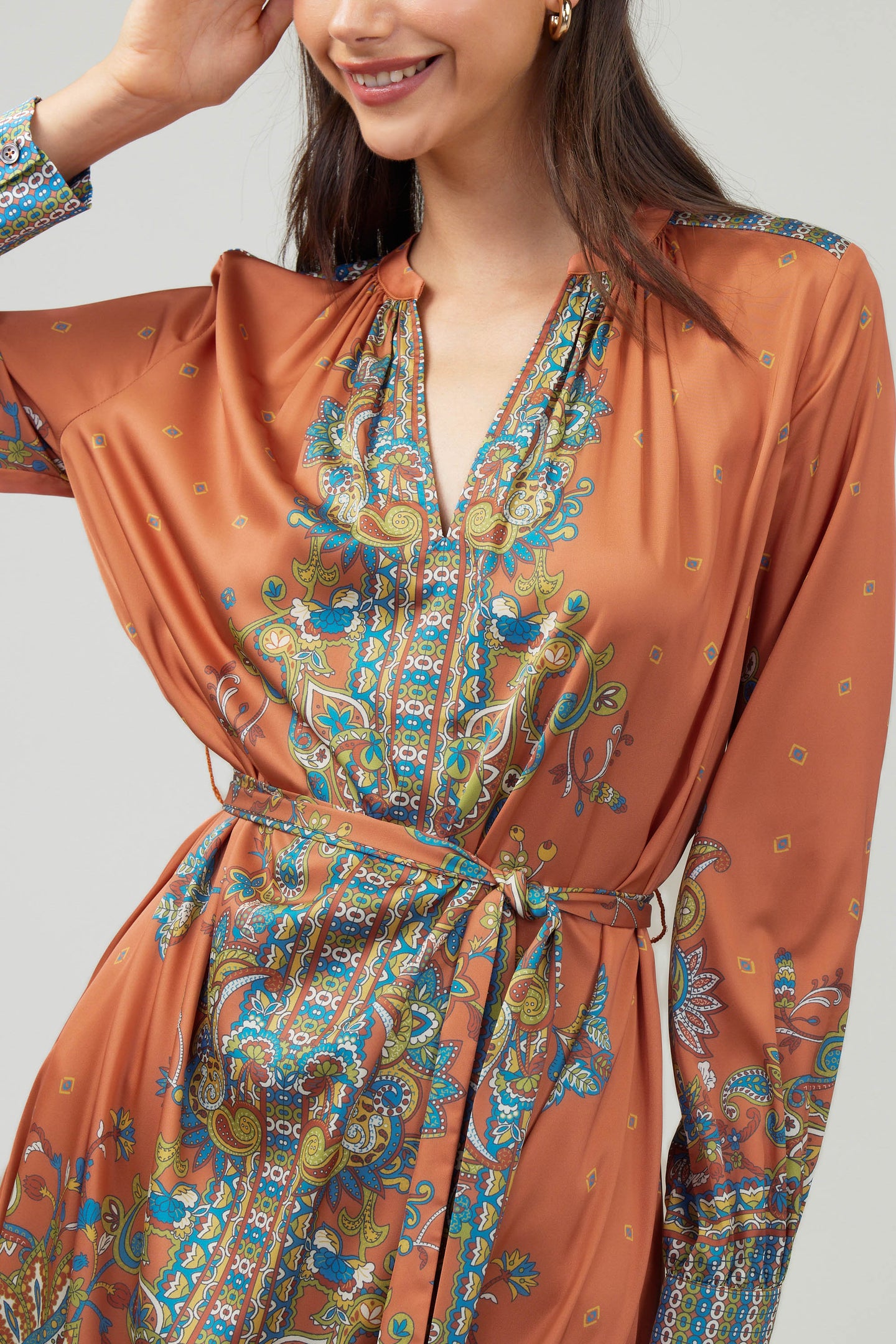 Paisley Patterned Belted Dress