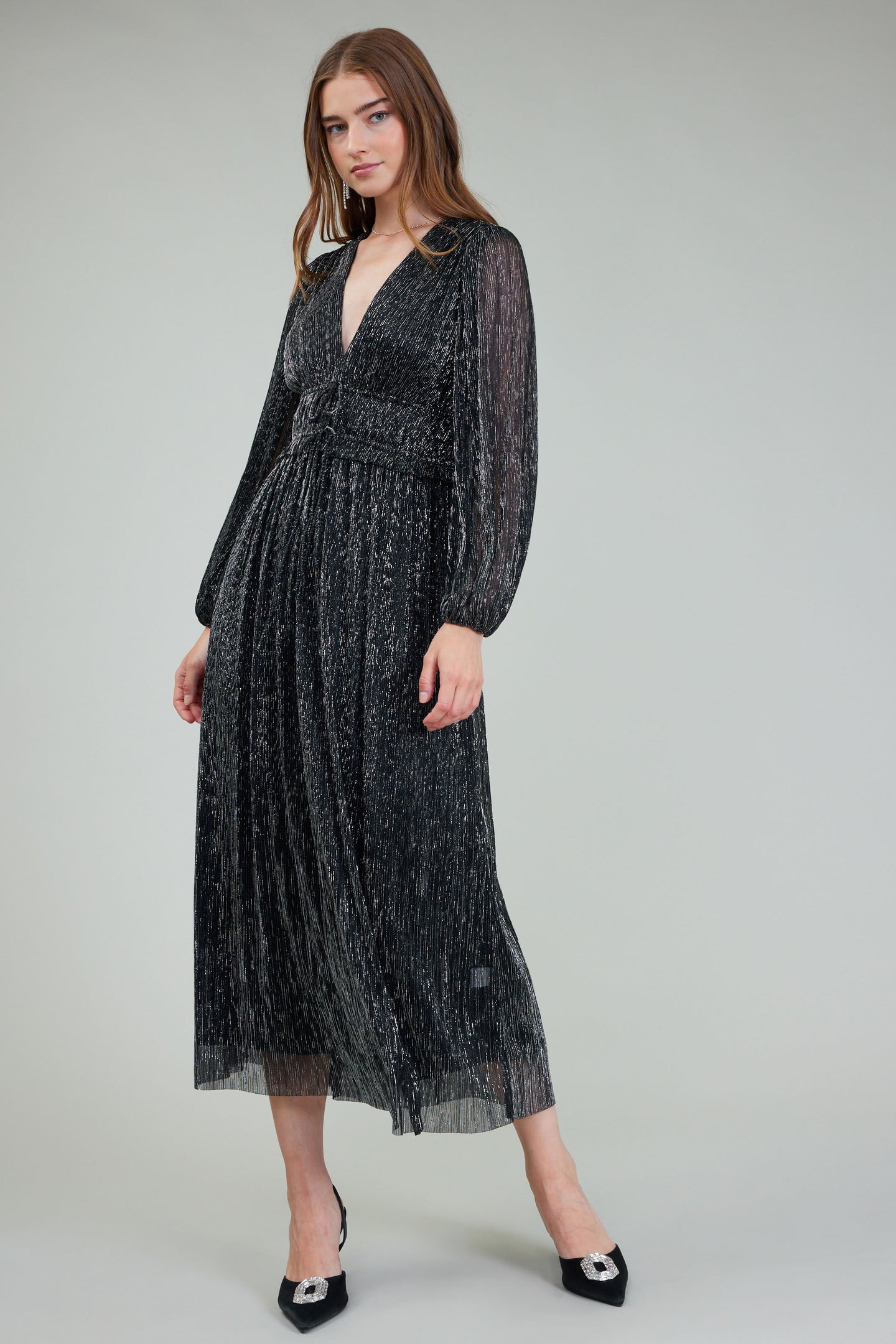 Lurex Pleated Maxi Dress