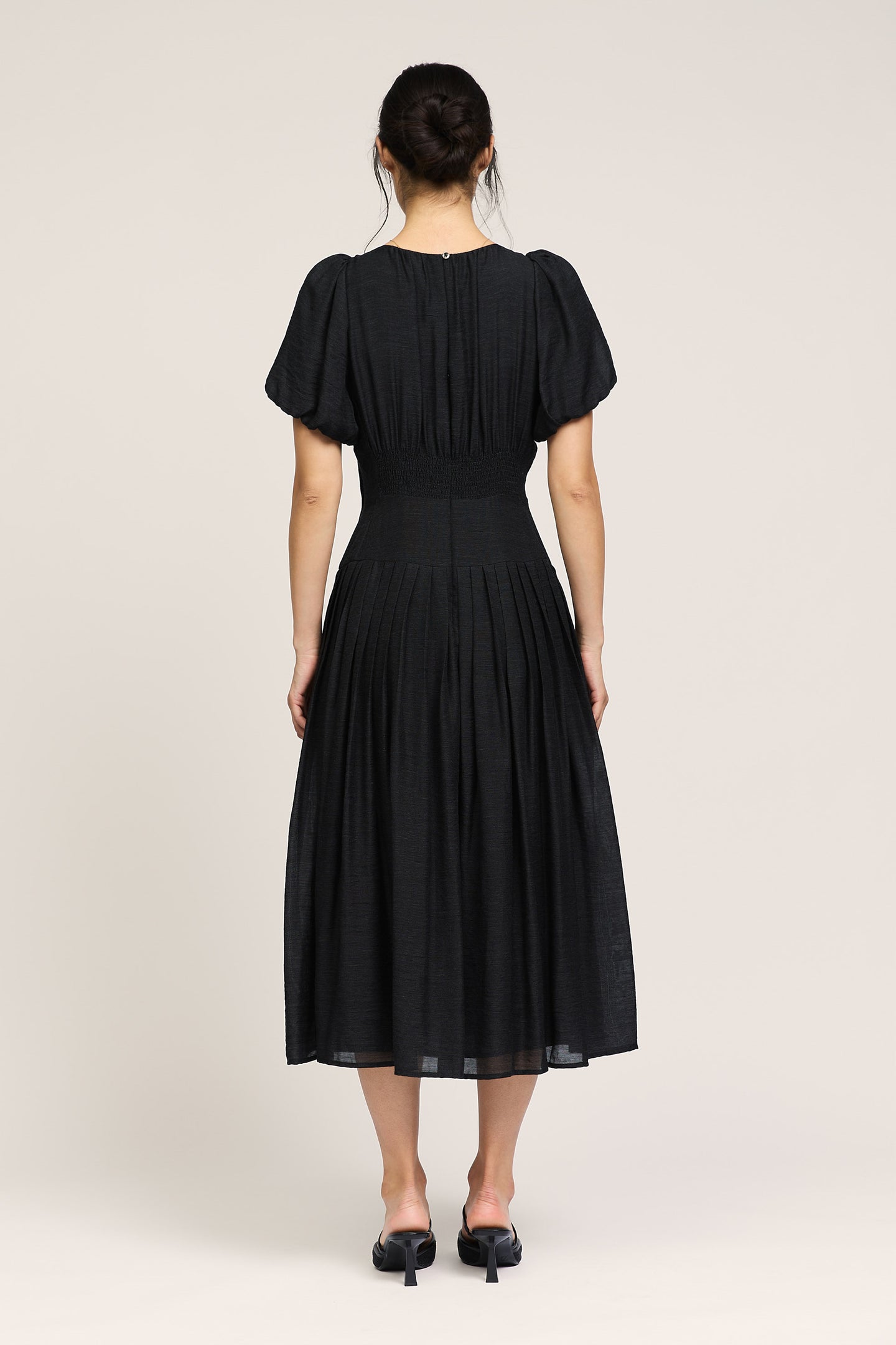 Pleated Smocked Waist Midi Dress