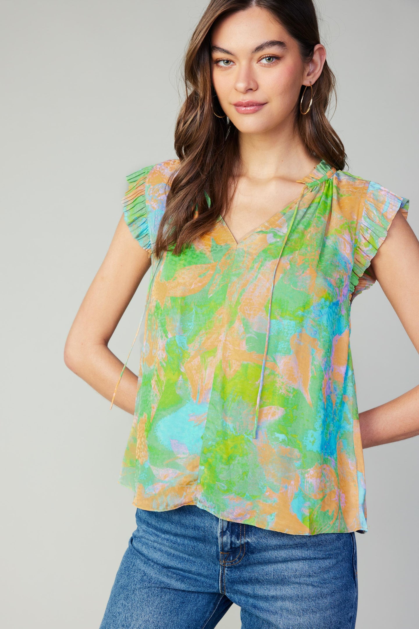 Margot Abstract Pleated Sleeve Blouse