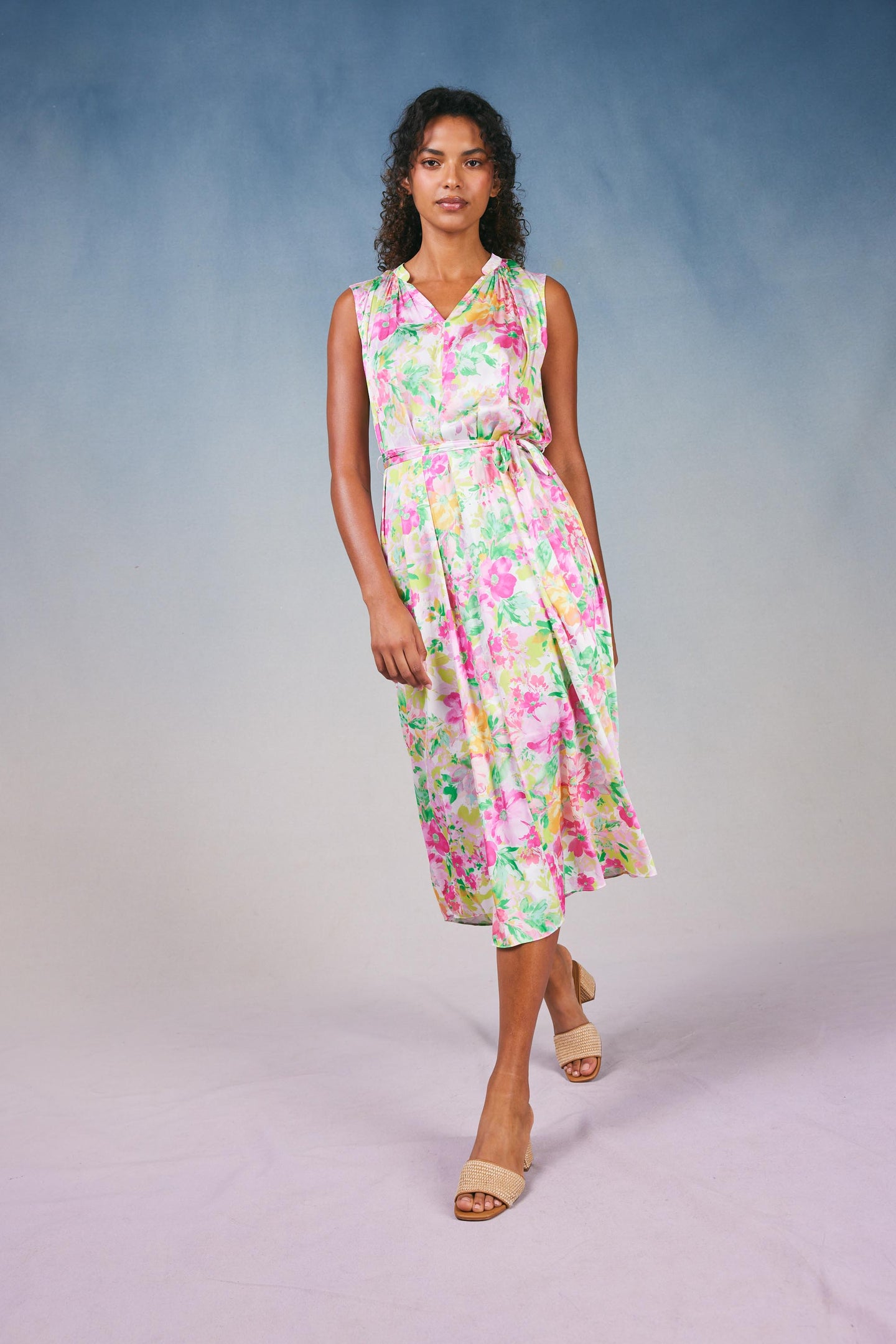 Botanical Watercolor Midi Dress