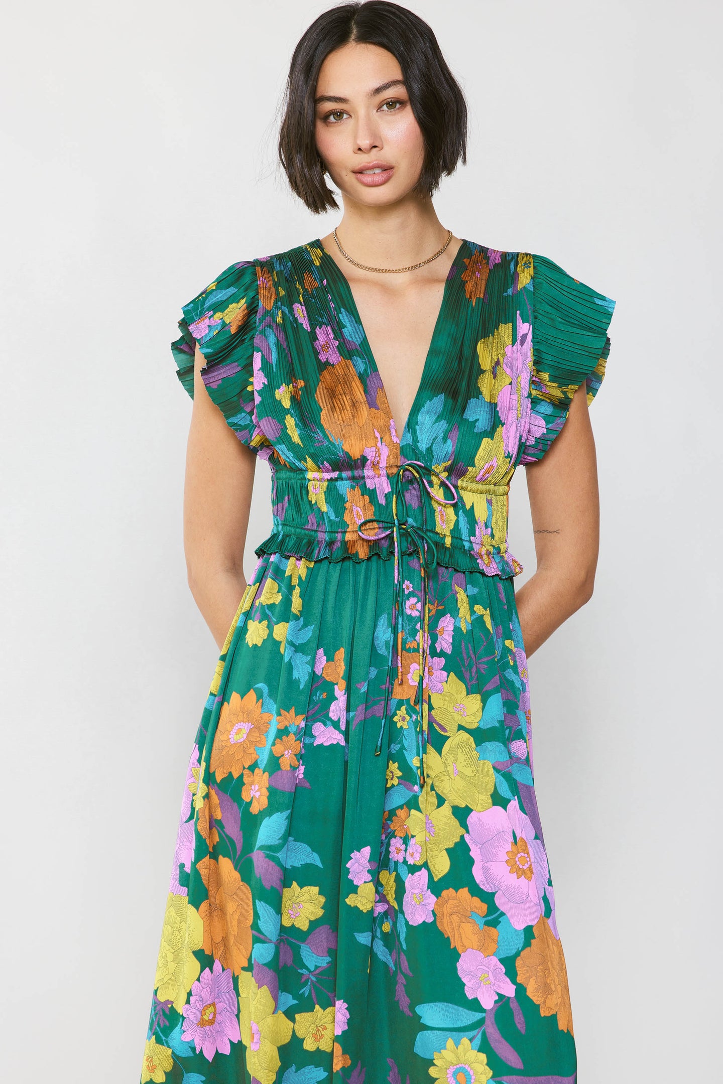 Mara Floral Pleated Midi Dress