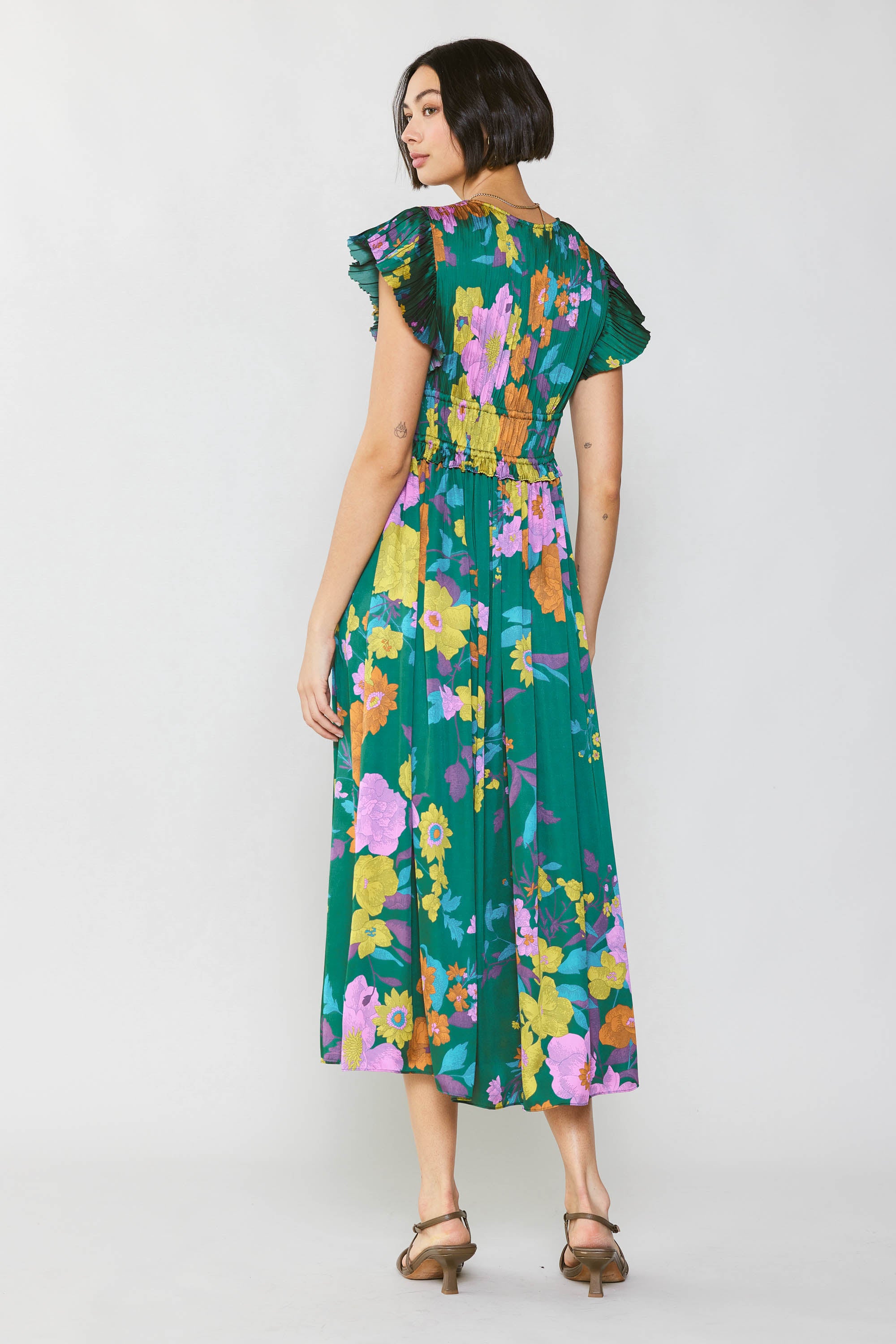 Mara Floral Pleated Midi Dress – CURRENT AIR