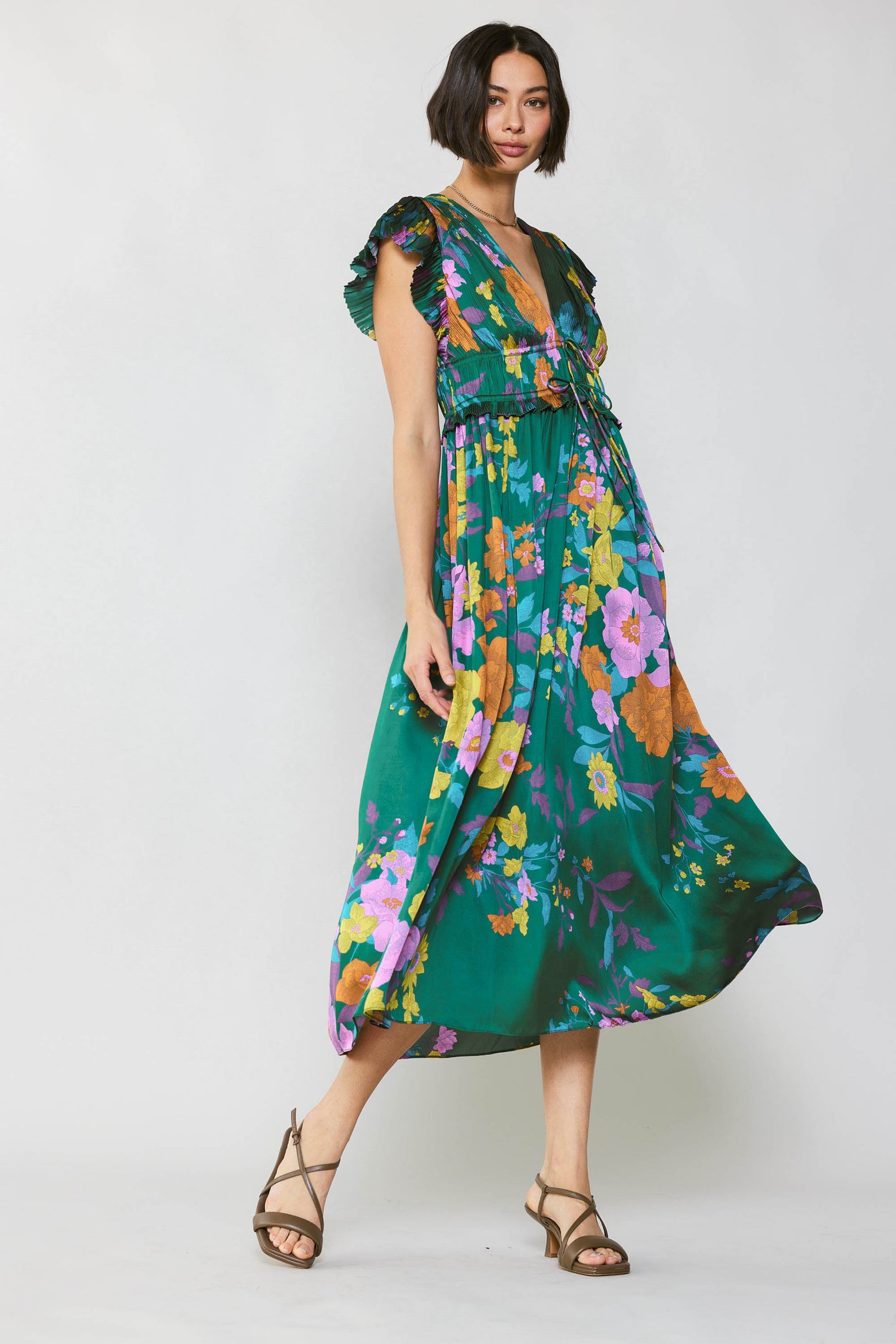 Mara Floral Pleated Midi Dress