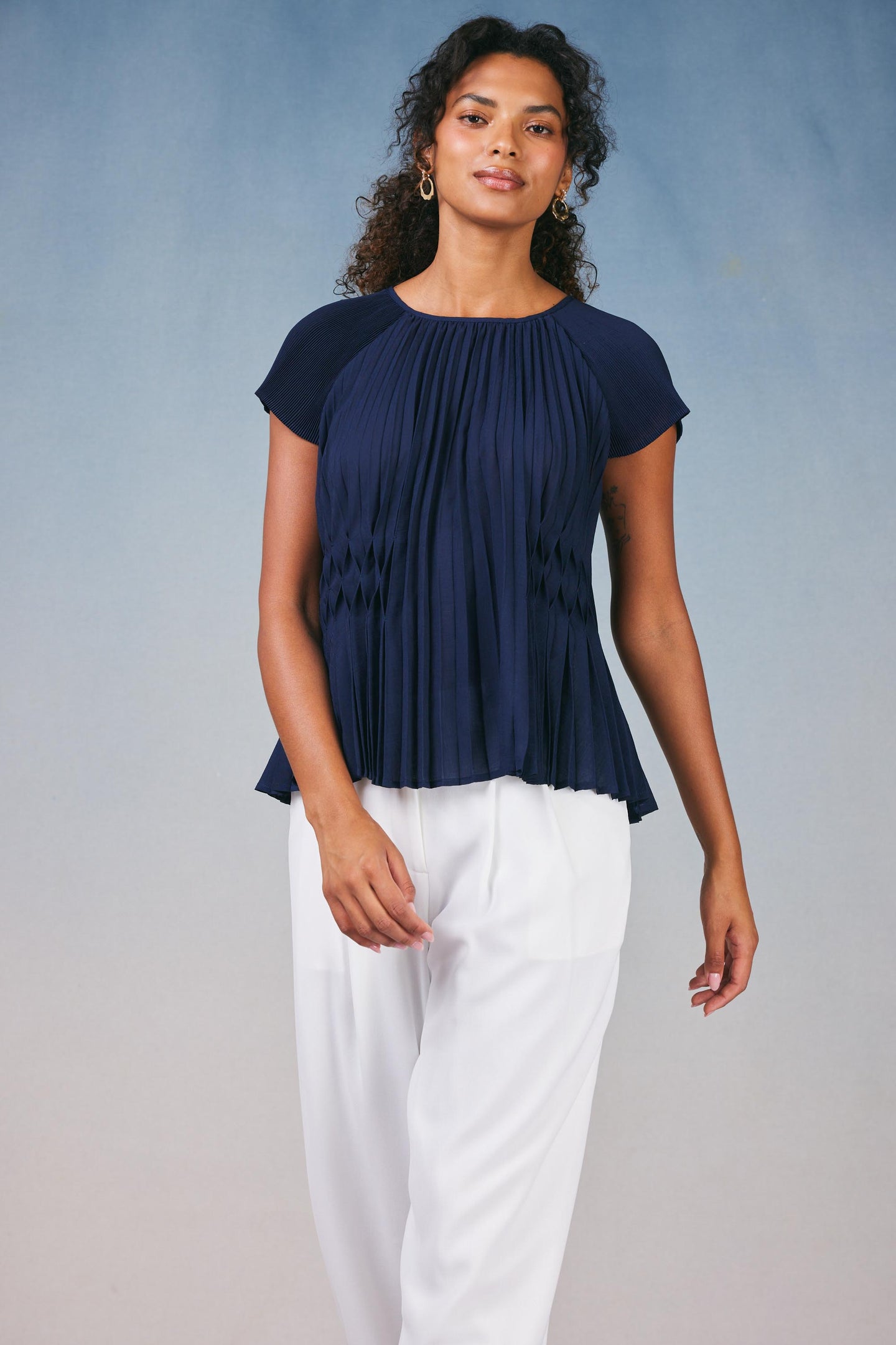 Pleated Cap Sleeve Top