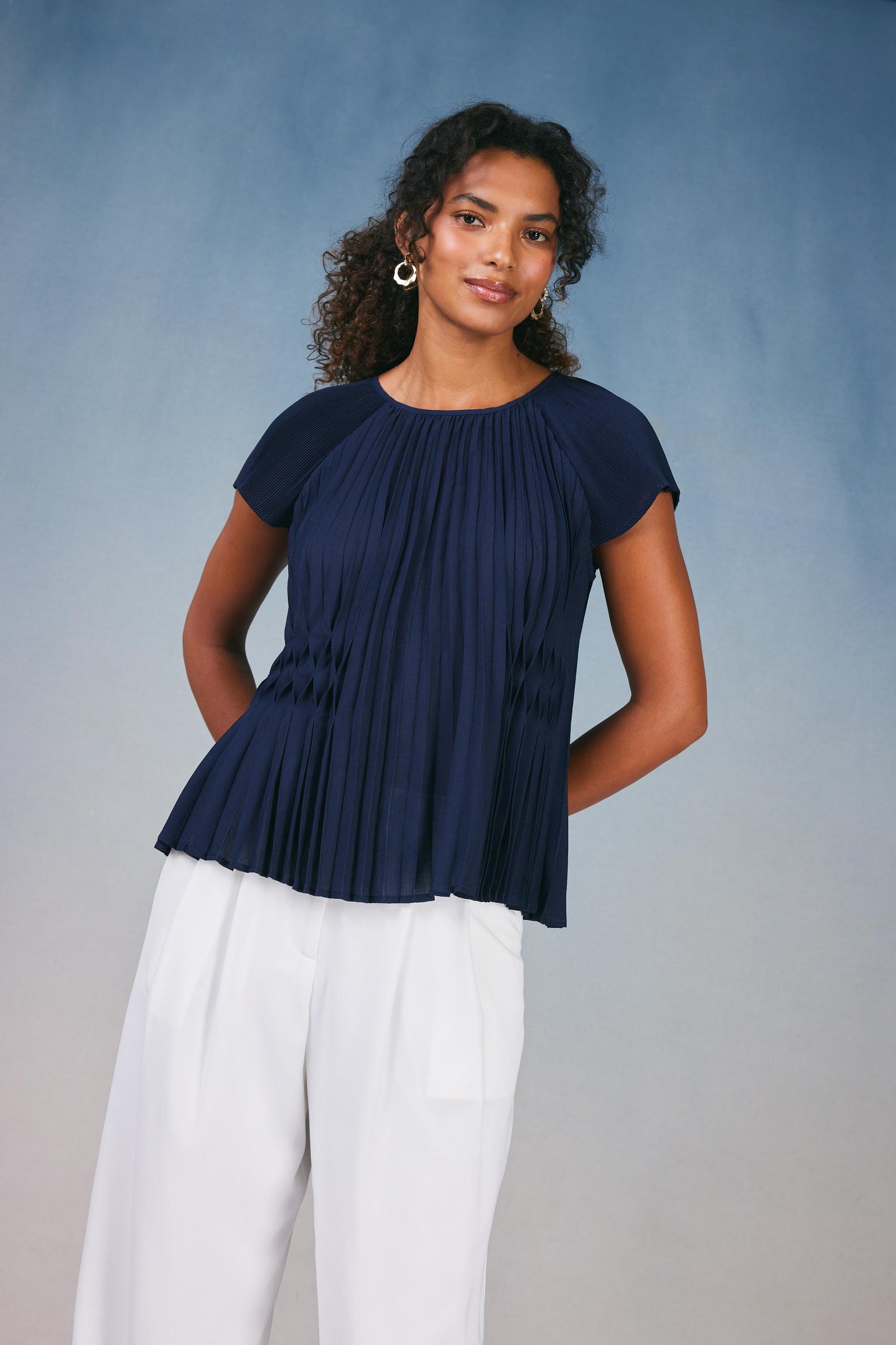 Pleated Cap Sleeve Top