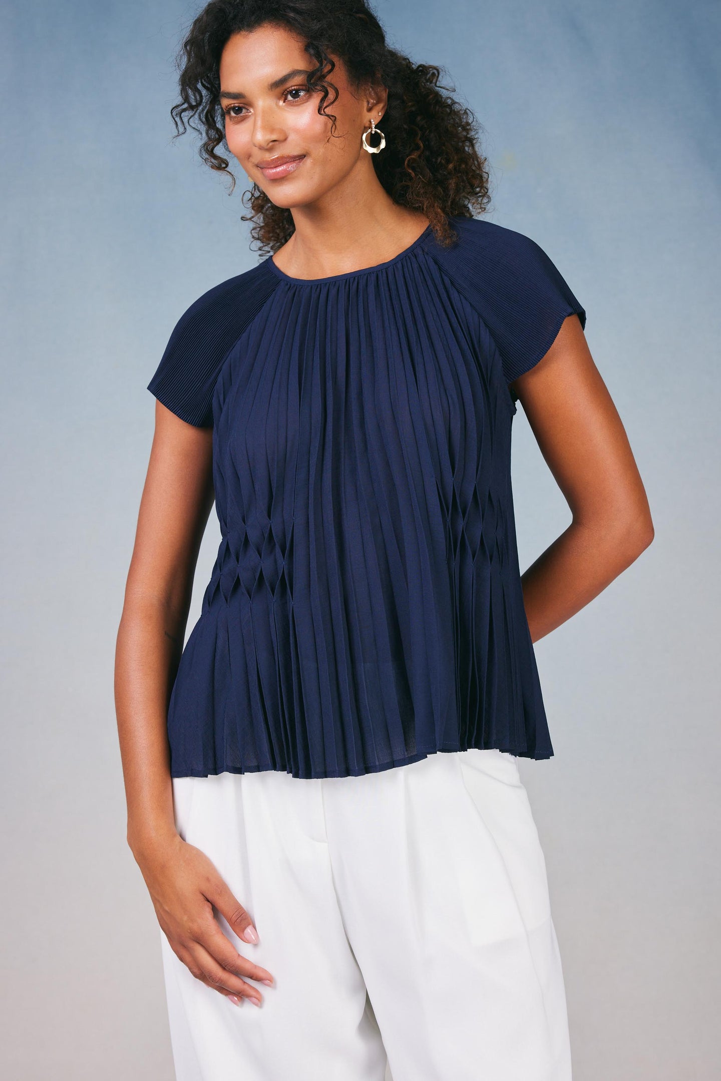 Pleated Cap Sleeve Top