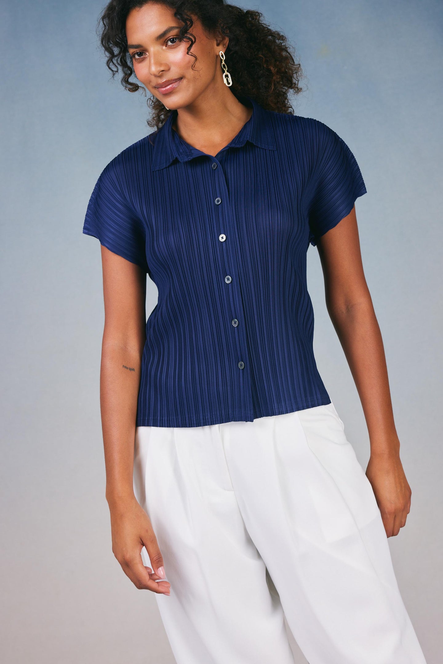 Pleated Button Down Top