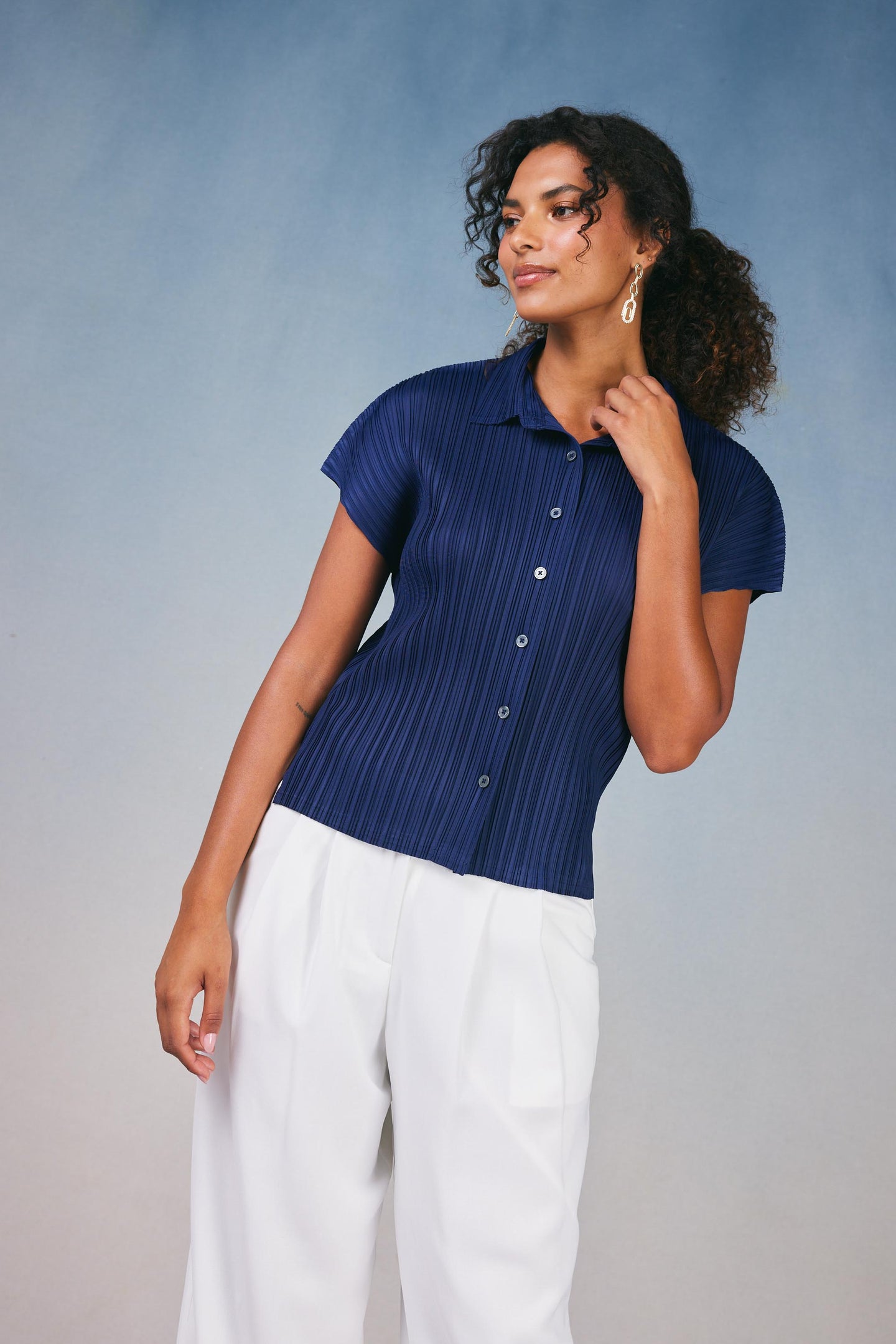 Pleated Button Down Top