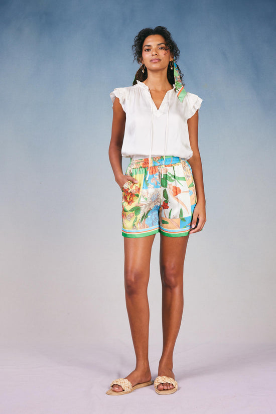 Border Print Floral Block Shorts