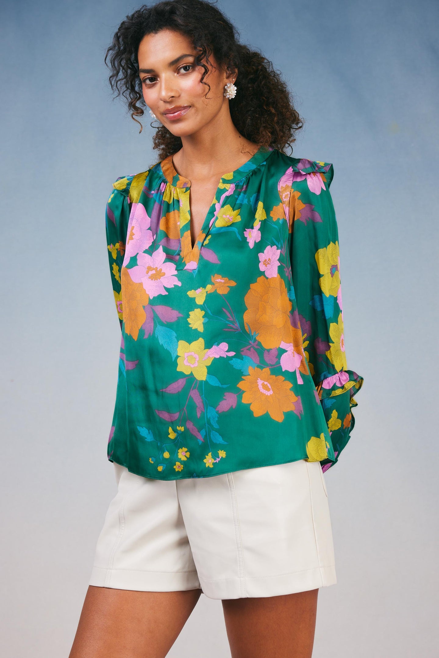 Floral Ruffle Trim Blouse