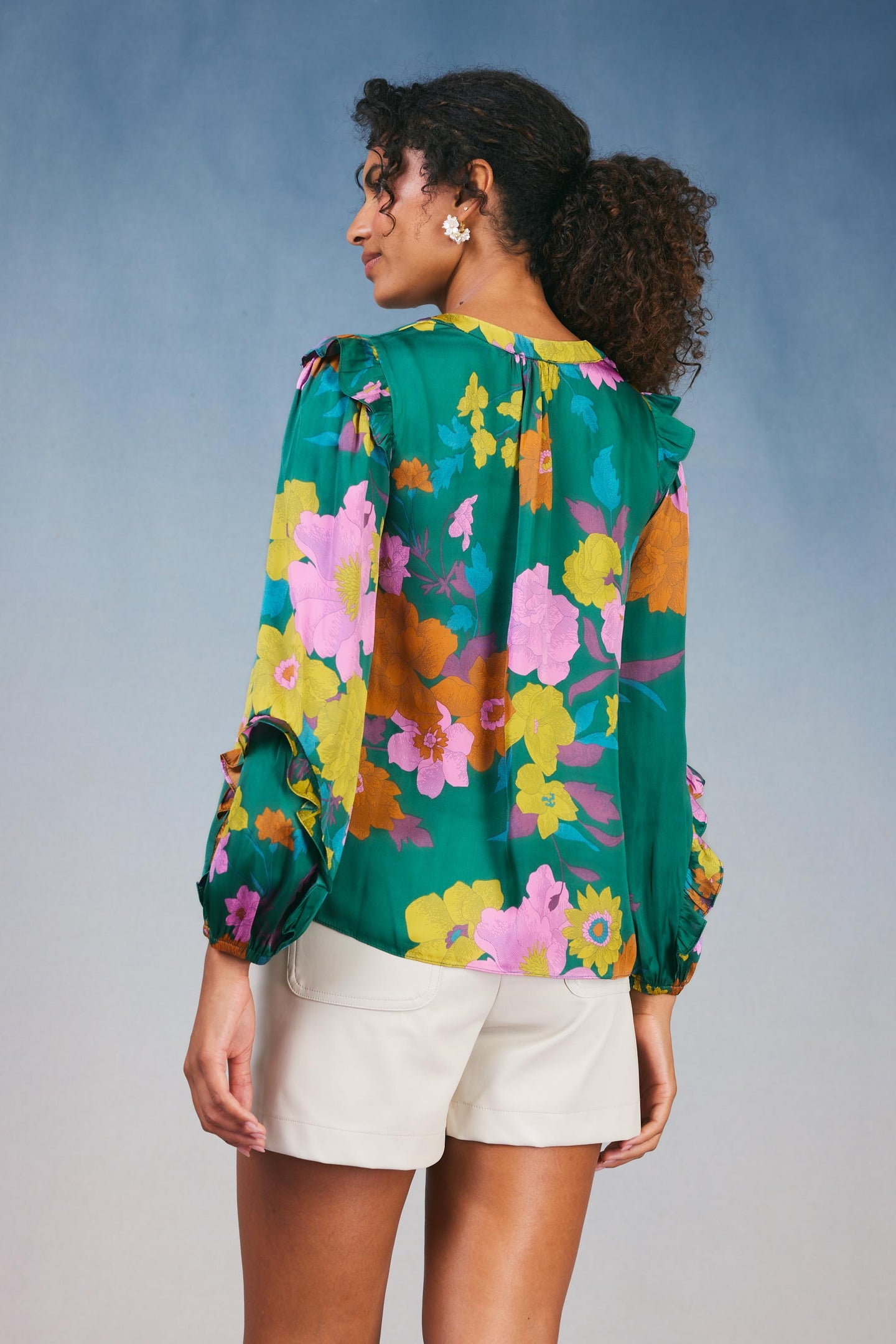 Floral Ruffle Trim Blouse