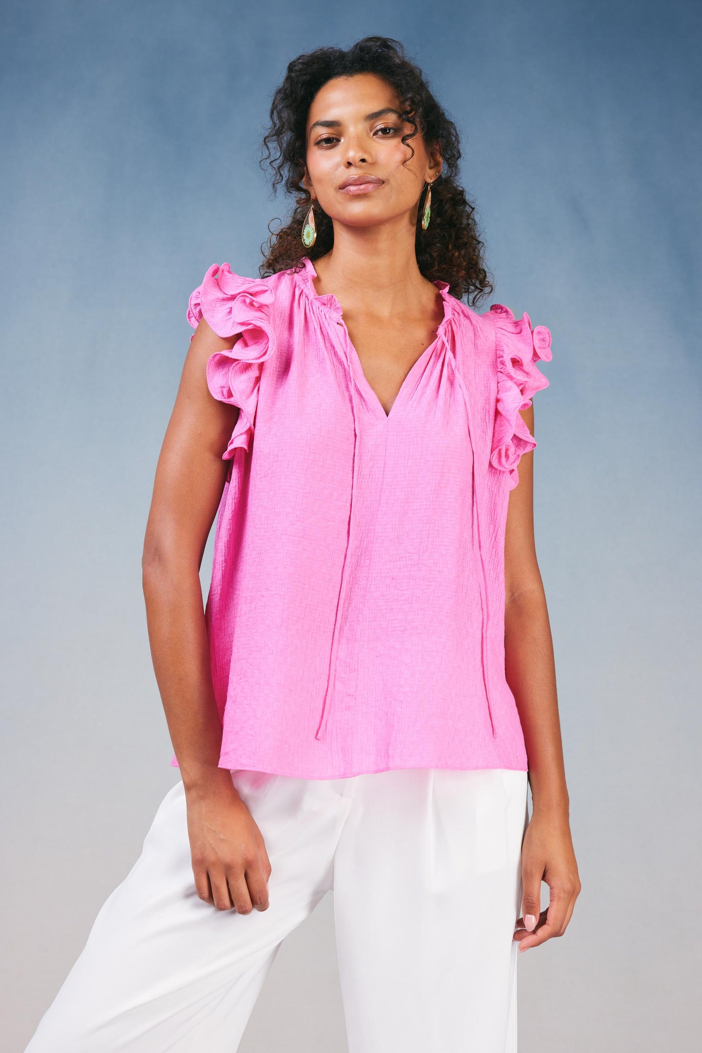 Ruffled Shoulder Sleeveless Blouse