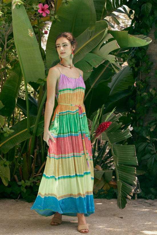 Multicolored Pleated Cami Dress
