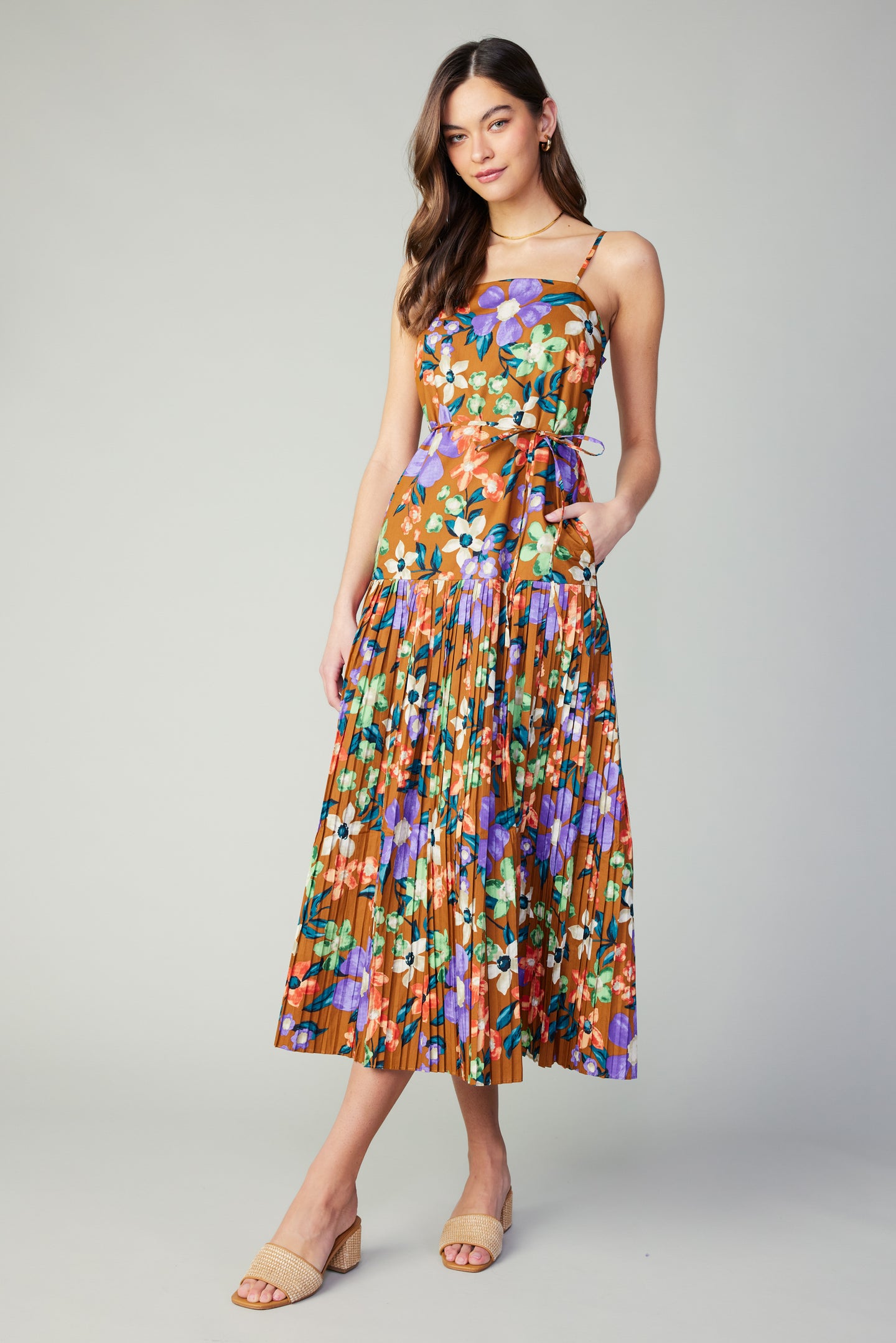 Floral Pleated Skirt Midi Dress