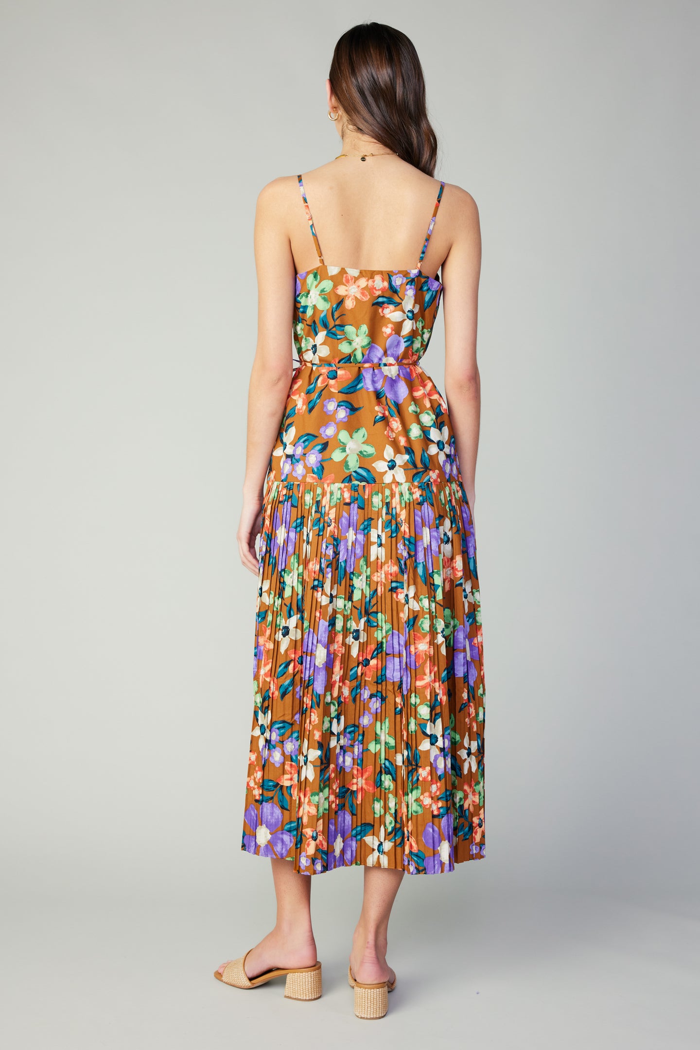 Floral Pleated Skirt Midi Dress
