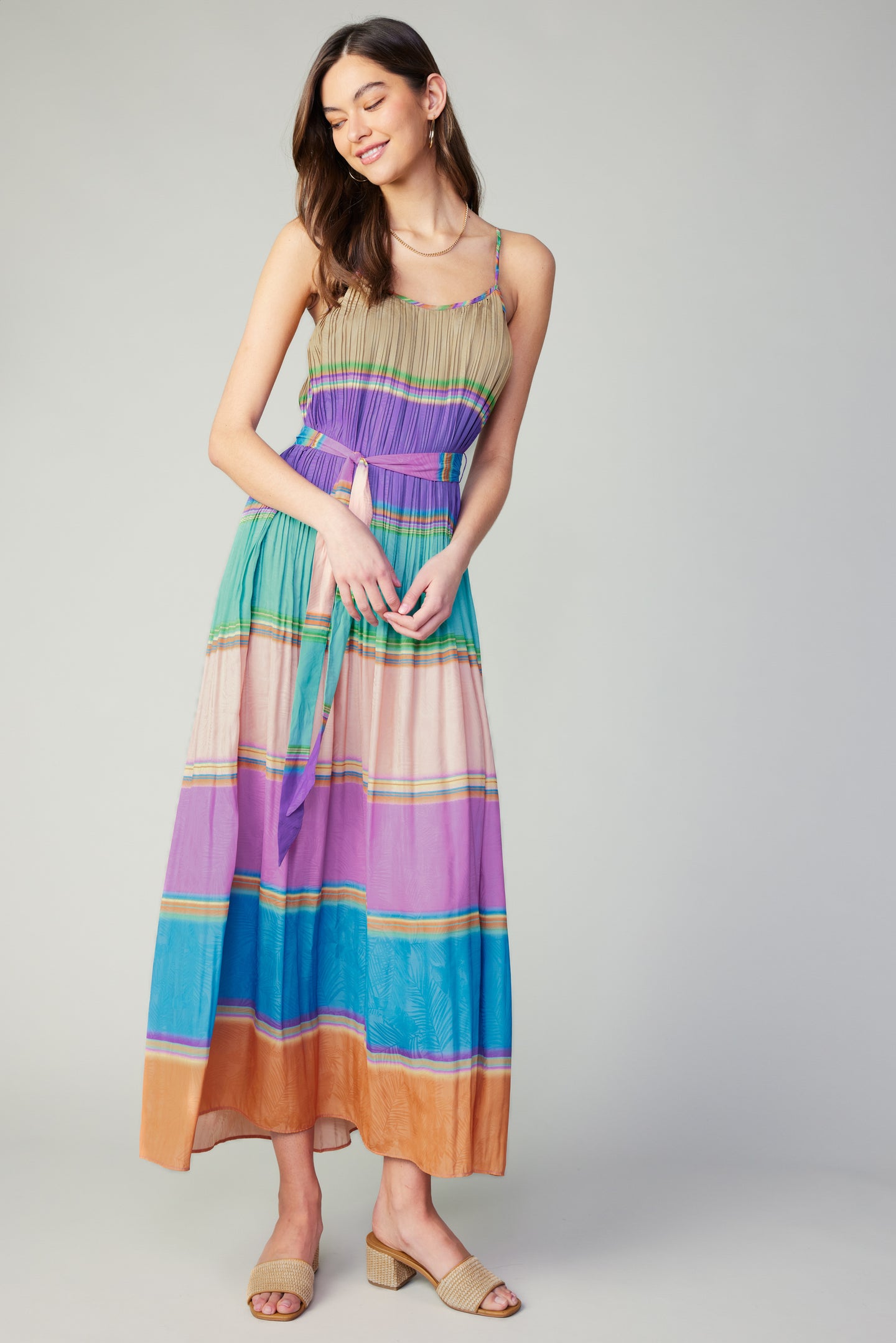 Color Block Pleated Maxi Dress