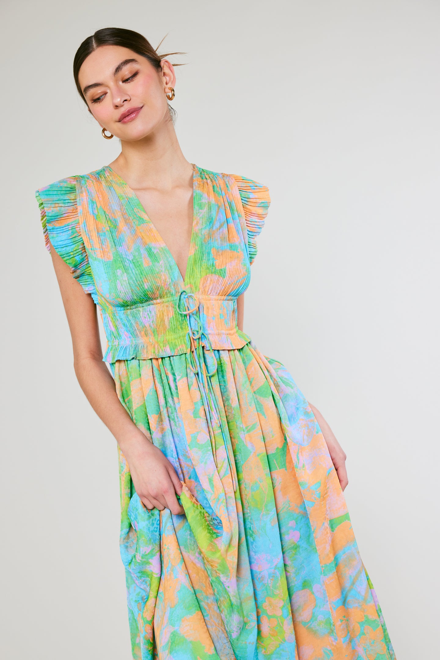 Mara Abstract Pleated Maxi Dress