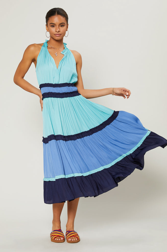Colorblock Tiered Midi Dress