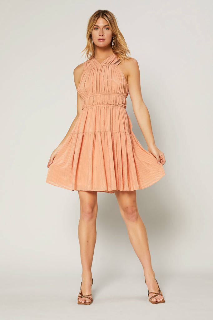 Pleated Textured Mini Dress