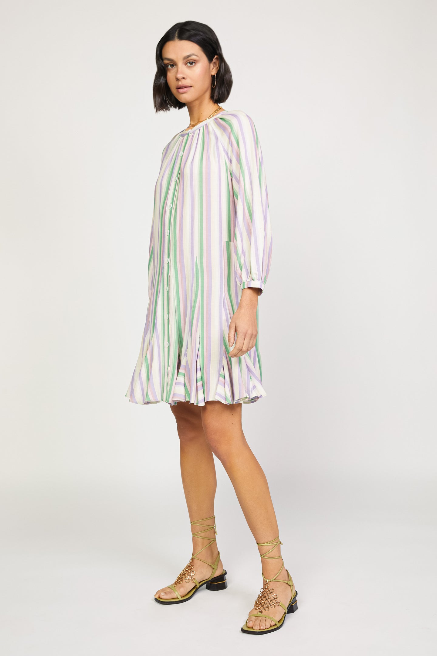 Striped Godet Mini Dress