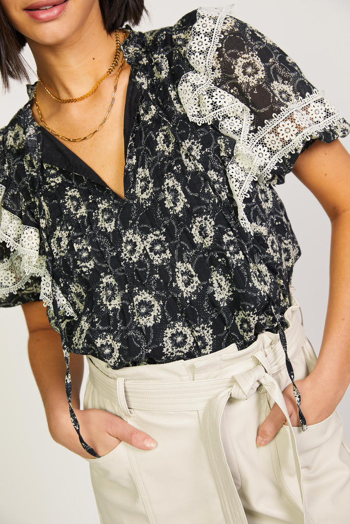 Floral Lace Trimmed Top
