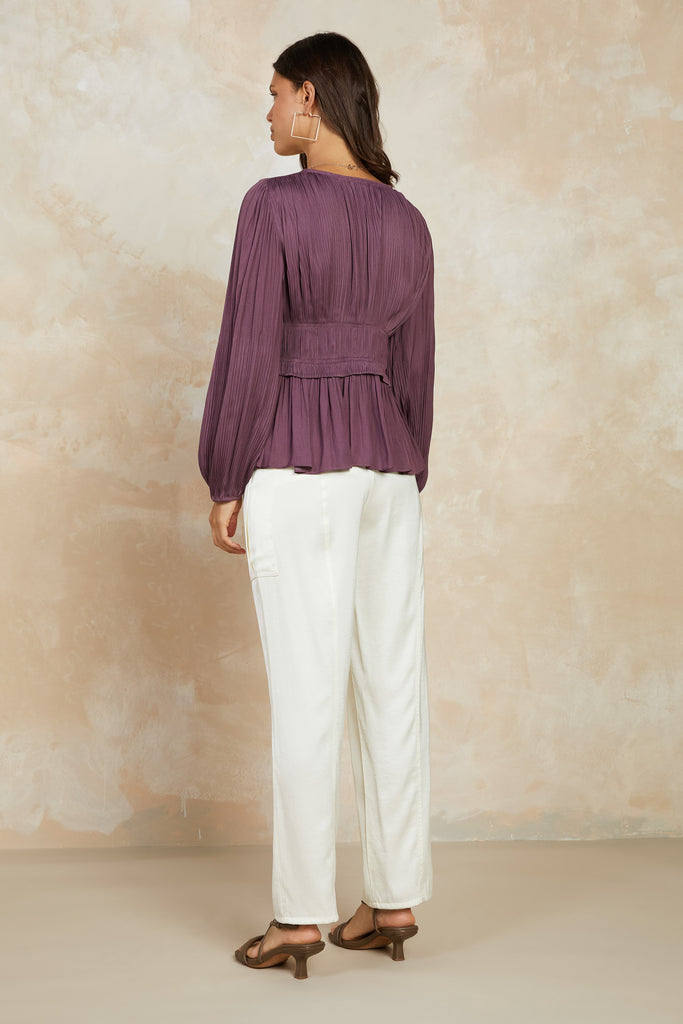 Pleated Button Front Blouse