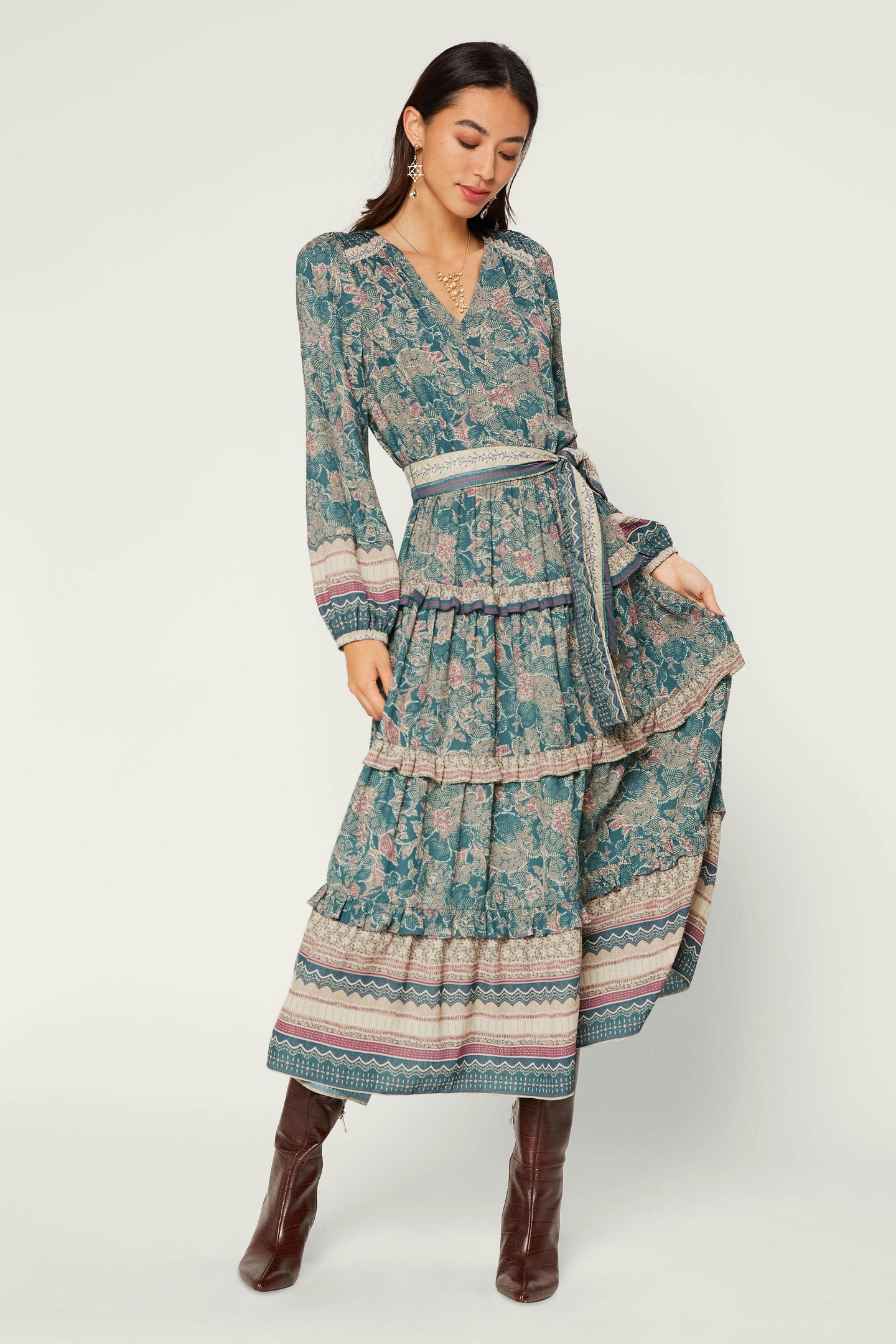 Paisley Border Ruffled Dress