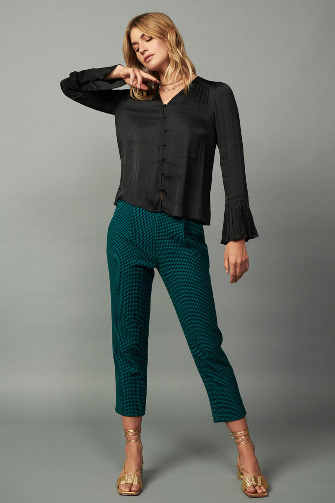 Pleated Sleeve Button Blouse