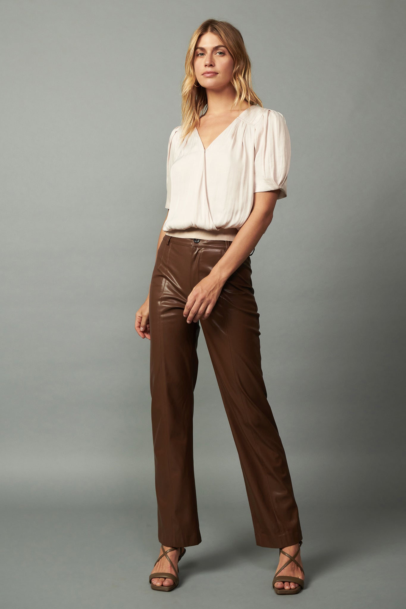 Pleather Pants by Look Mode in Brown