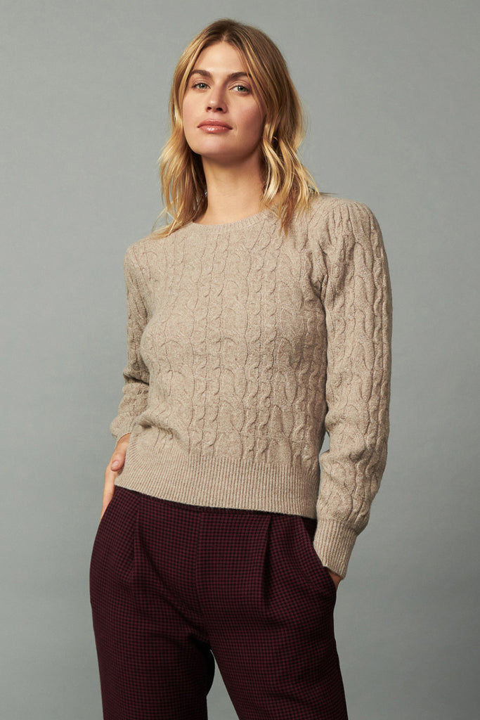 Cable Knit Puff Sleeve Sweater