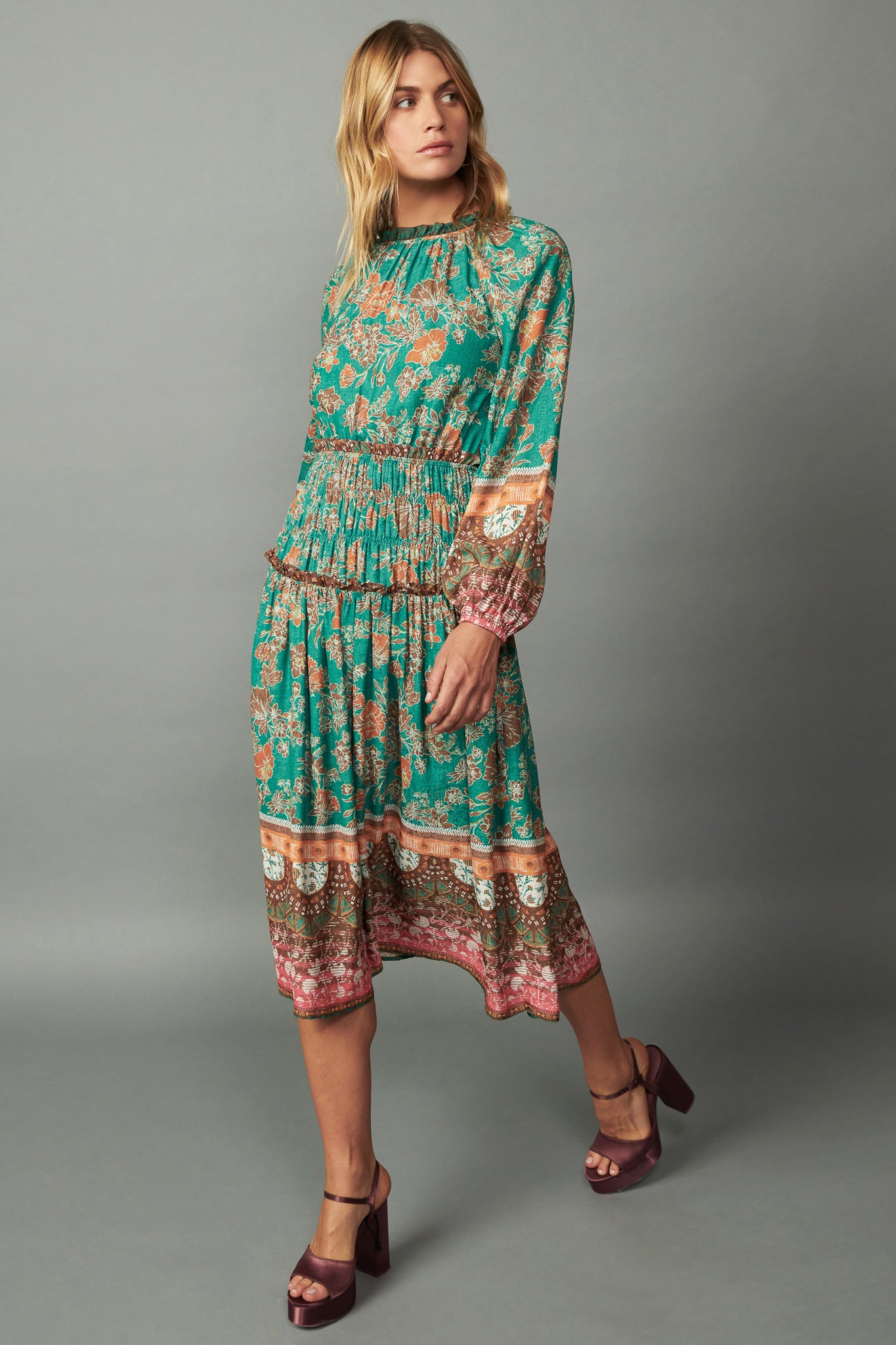 Border Multi Print Midi Dress – CURRENT AIR