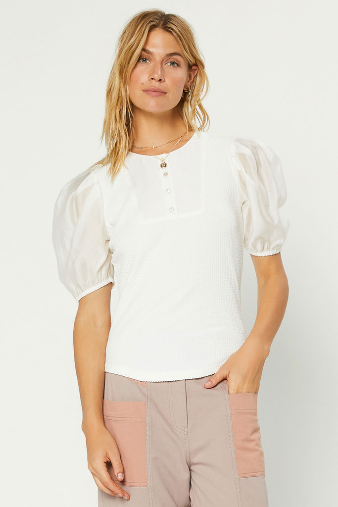 Contrast Puff Sleeve Top