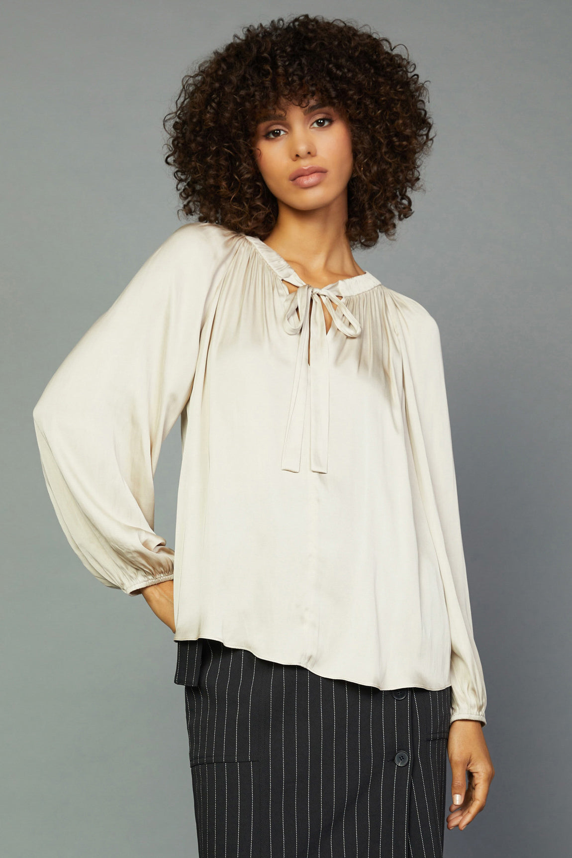 Gathered Bow Tie Blouse