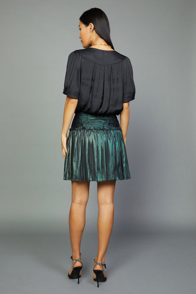 Metallic Foil Sunburst Pleated Mini Skirt