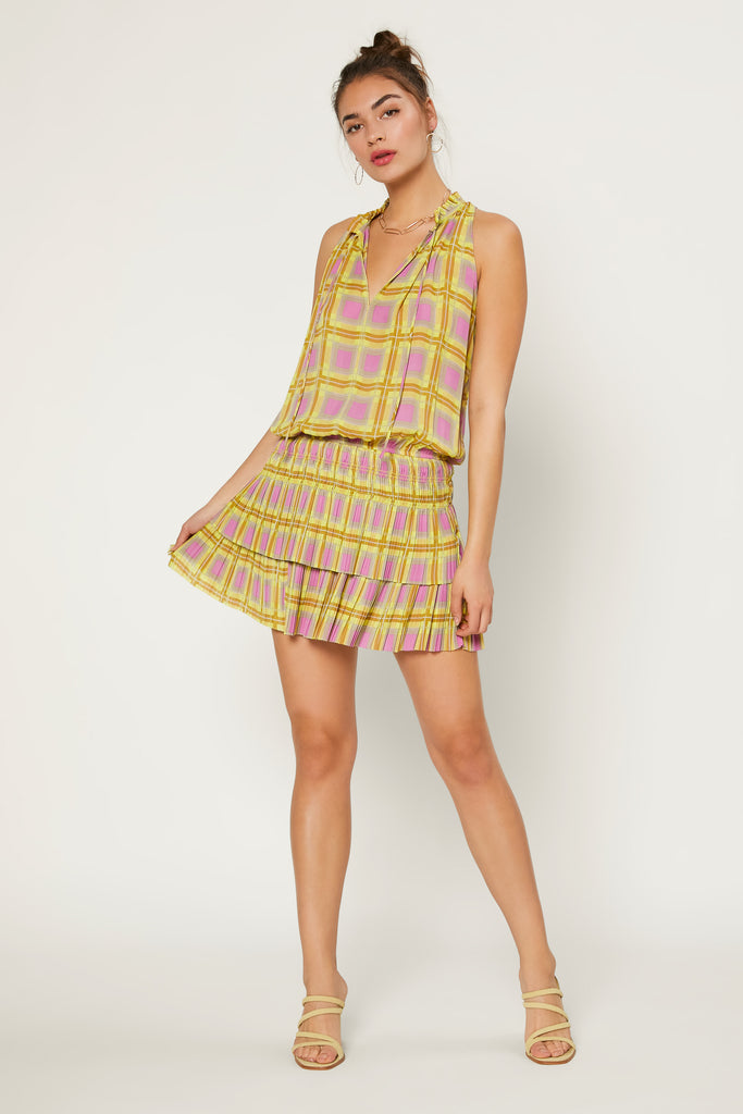 Cara Neon Plaid Pleated Mini Dress