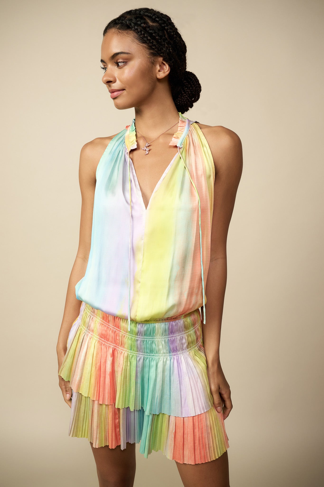 Cara Rainbow Painterly Mini Dress
