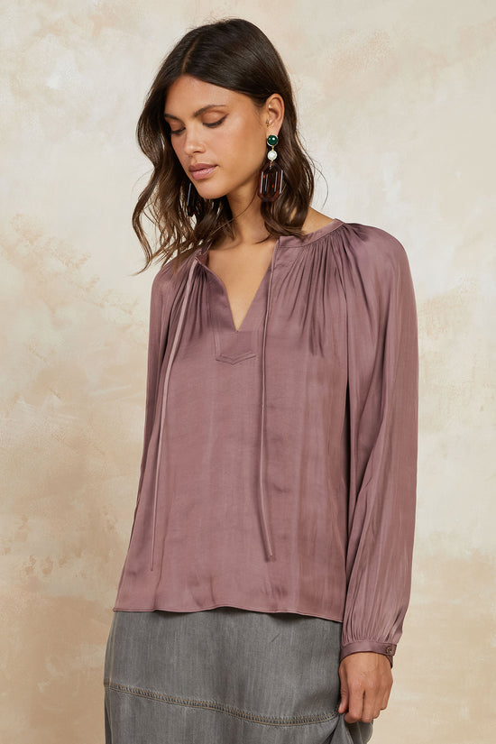 Split Neck Long Sleeve Top