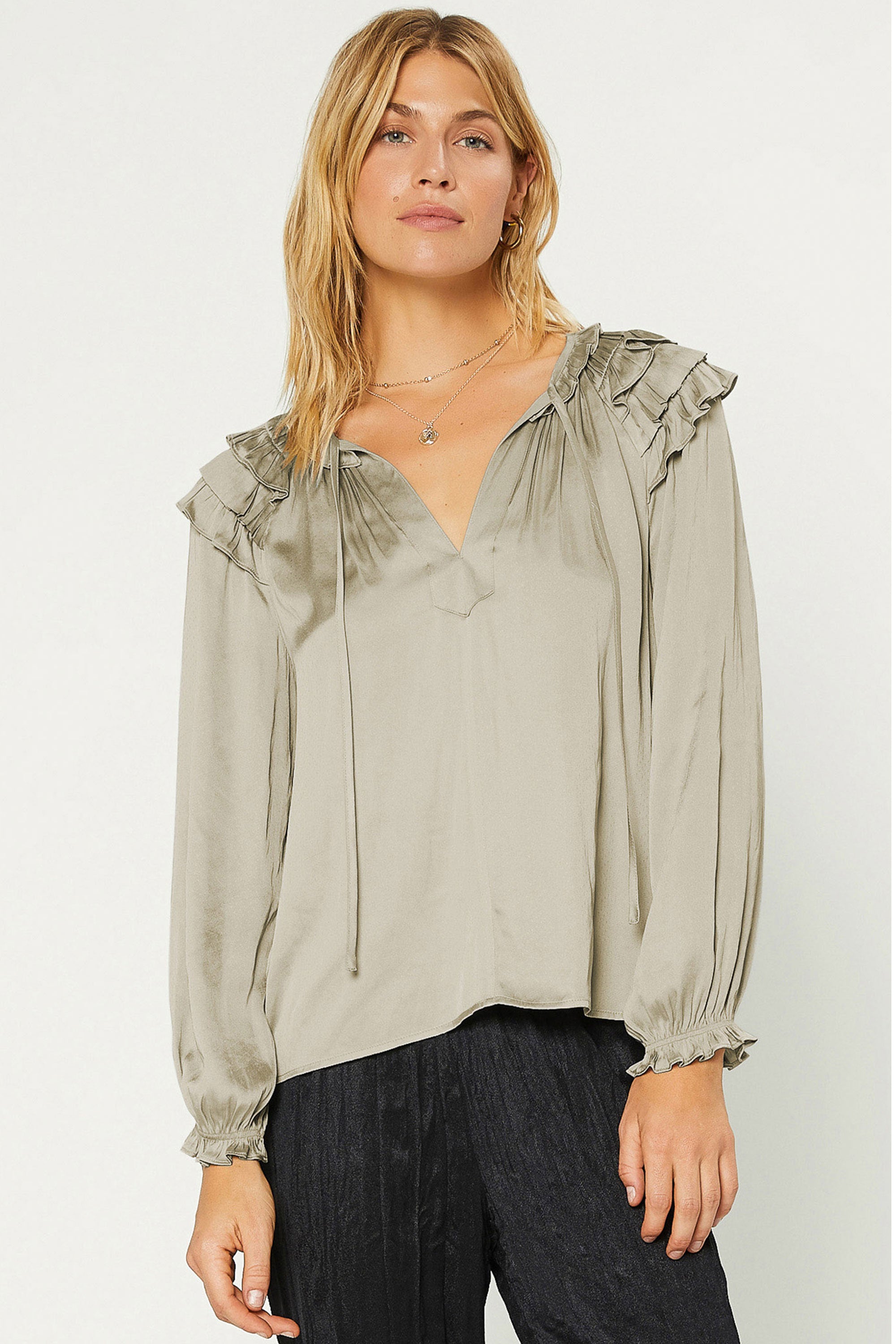 Pleated Ruffle Trim Blouse – CURRENT AIR