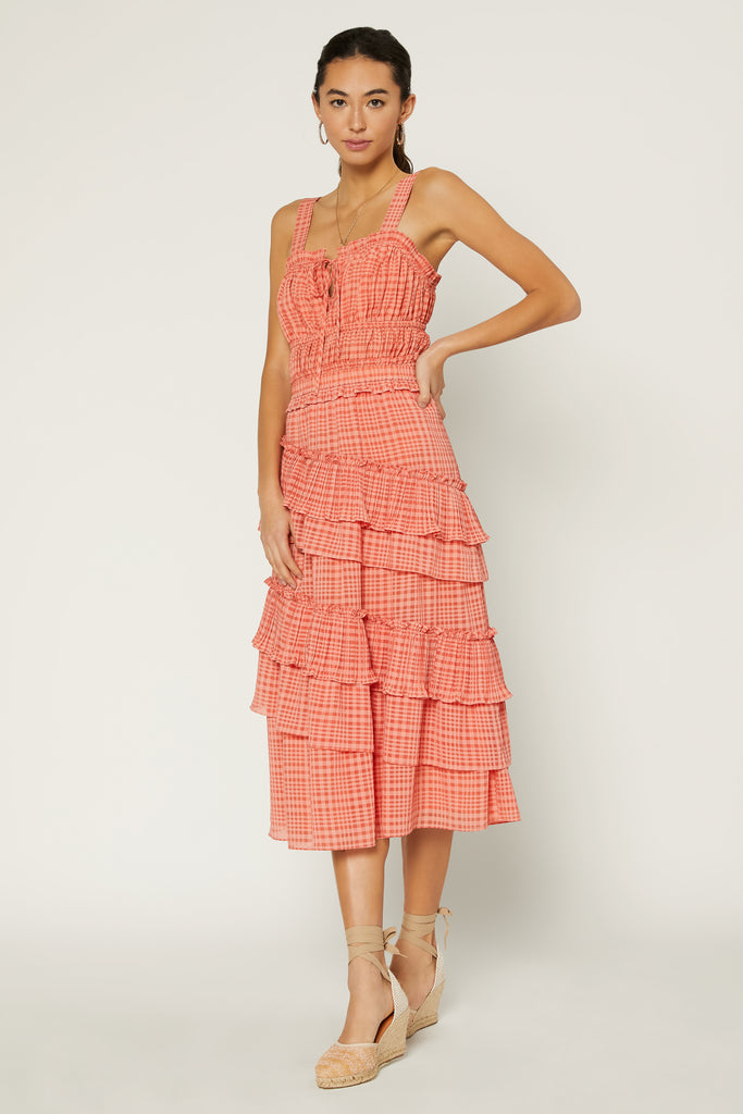 Gingham Pleated Trim Top