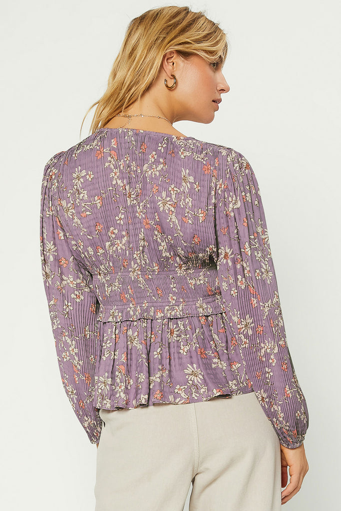 Floral Pleated Button Front Blouse