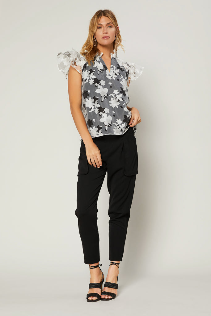 Floral Jacquard Overlay Blouse