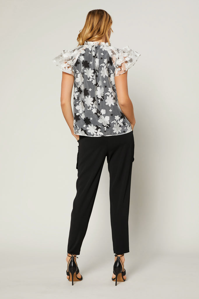 Floral Jacquard Overlay Blouse