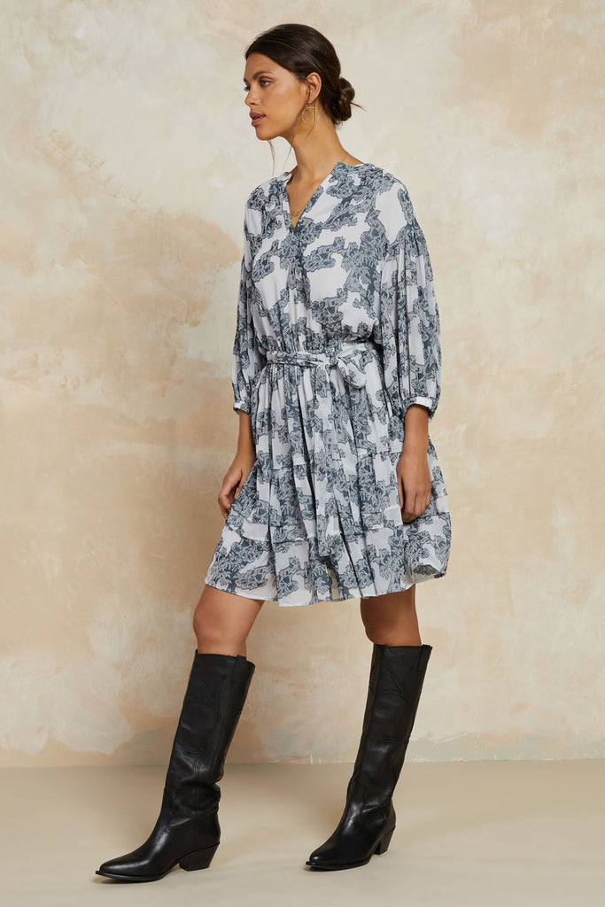 Abstract Motif Belted Dress