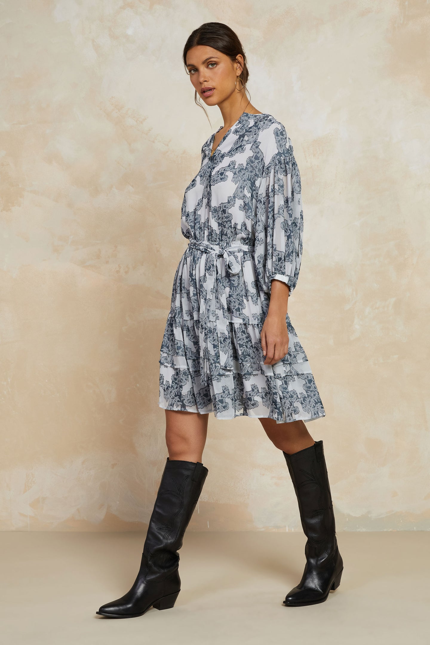 Abstract Motif Belted Dress