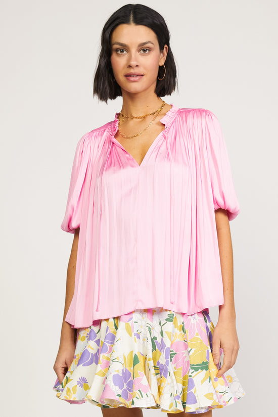 Pleated Puff Sleeve Blouse