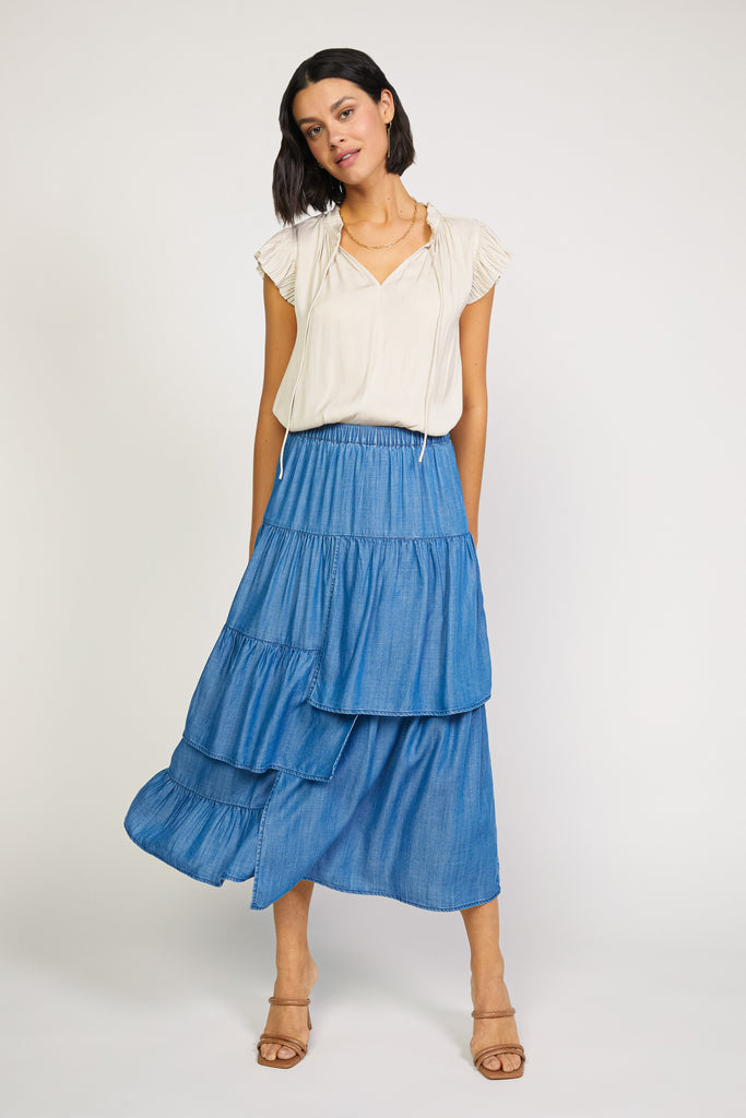 Asymmetrical Tiered Midi Skirt