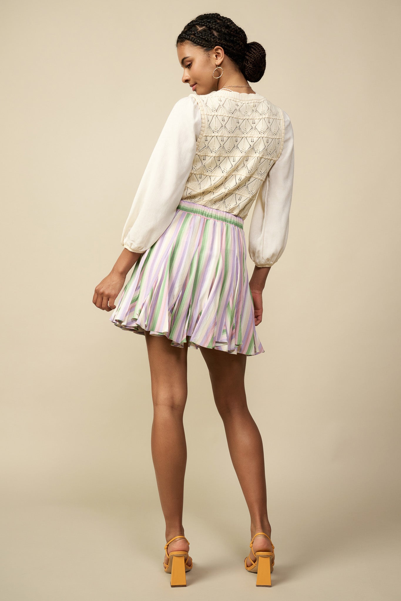 Striped Godet Mini Skirt