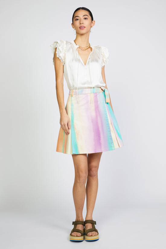 Rainbow Painterly Pleated Skirt